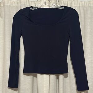 Shein Navy Blue Silky Long Sleeve Top